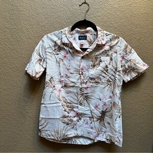 Place Kids' Tropical Print Button-Down Shirt - White, Brown, and Pink